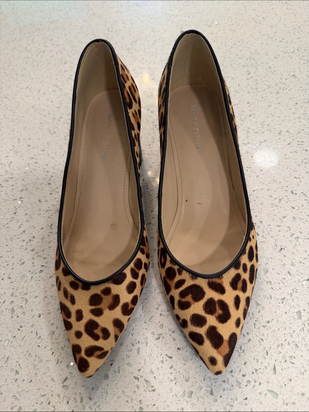Marc Fisher Leopard-Print Pointed Toe kitten heel- Brown/Tan